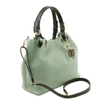 TL KeyLuck Woven printed leather shopping bag Mint Green