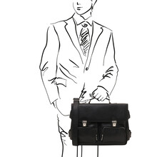 Servietă bărbați din piele neagră, Tuscany Leather, Ventimiglia TL SMART