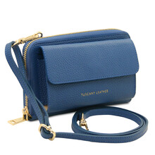 Urania Leather wallet/phone holder with strap Denim