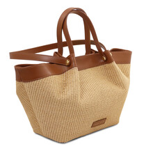 Soleil Raffia shopping bag Cognac