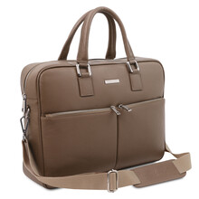 Treviso Leather laptop briefcase Dark Taupe