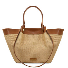 Soleil Raffia shopping bag Cognac
