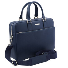 Torino Saffiano leather laptop briefcase Dark Blue