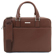 Torino Saffiano leather laptop briefcase Coffee