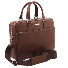 Torino Saffiano leather laptop briefcase Coffee