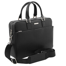 Torino Saffiano leather laptop briefcase Black
