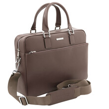 Torino Saffiano leather laptop briefcase Dark Taupe