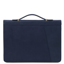 Cesare Leather document case with handle and ring binder Dark Blue