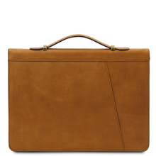 Cesare Leather document case with handle and ring binder Natural