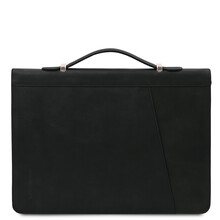 Cesare Leather document case with handle and ring binder Black