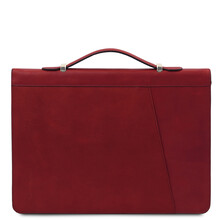 Cesare Leather document case with handle and ring binder Red