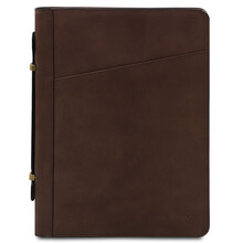 Cesare Leather document case with handle and ring binder Dark Brown