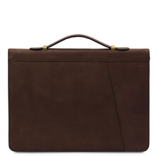Cesare Leather document case with handle and ring binder Dark Brown