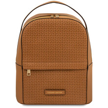 Dedalo Woven printed leather backpack Cognac