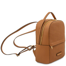 Dedalo Woven printed leather backpack Cognac