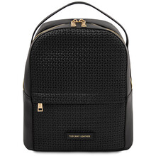 Dedalo Woven printed leather backpack Black
