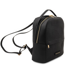 Dedalo Woven printed leather backpack Black