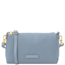 Dedalo Woven printed leather shoulder bag Light Blue