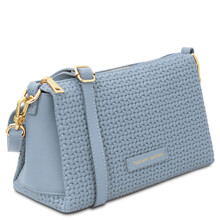 Dedalo Woven printed leather shoulder bag Light Blue