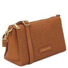 Dedalo Woven printed leather shoulder bag Cognac