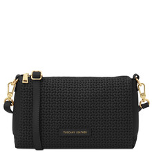 Dedalo Woven printed leather shoulder bag Black