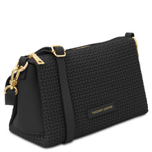 Dedalo Woven printed leather shoulder bag Black