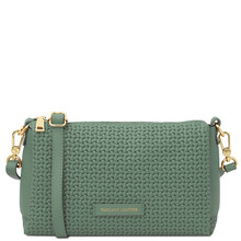 Dedalo Woven printed leather shoulder bag Green