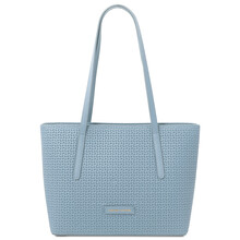 Dedalo Woven printed leather shopping bag Light Blue