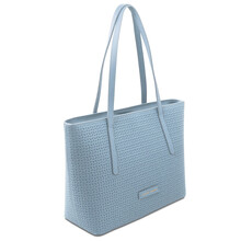 Dedalo Woven printed leather shopping bag Light Blue