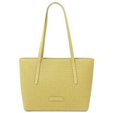 Dedalo Woven printed leather shopping bag Pastel yellow