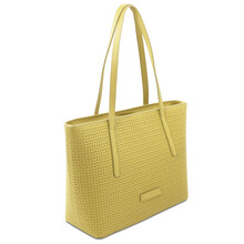 Dedalo Woven printed leather shopping bag Pastel yellow