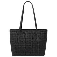 Dedalo Woven printed leather shopping bag Black
