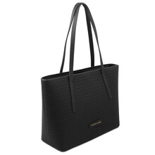Dedalo Woven printed leather shopping bag Black