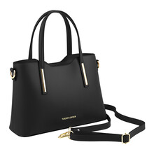 Geantă damă din piele naturală Tuscany Leather, neagră, Olimpia mică