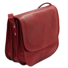 Geantă de umăr din piele naturală roșie, Tuscany Leather, Greta