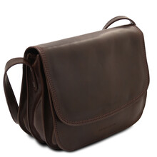 Geantă de umăr din piele naturală maro închis, Tuscany Leather, Greta