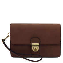 Oliver Leather handy wrist bag Dark Brown