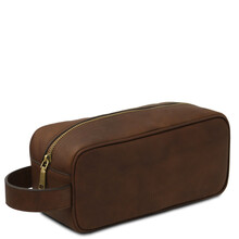 Harvey Leather toiletry bag Dark Brown