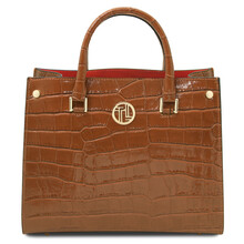 Croque Croc print leather handbag Cognac