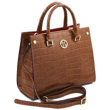 Croque Croc print leather handbag Cognac