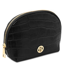 Vera Croc print leather toiletry case Black