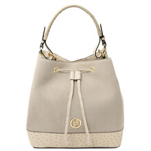 Ostrea Suede and ostrich-effect printed leather bucket bag Beige