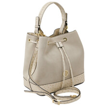 Ostrea Suede and ostrich-effect printed leather bucket bag Beige