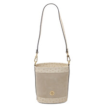 Ostrea Suede and ostrich-effect printed leather bucket bag Beige