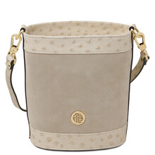 Ostrea Suede and ostrich-effect printed leather bucket bag Beige
