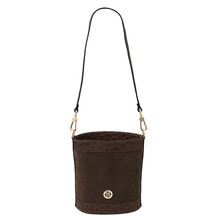 Ostrea Suede and ostrich-effect printed leather bucket bag Chocolate