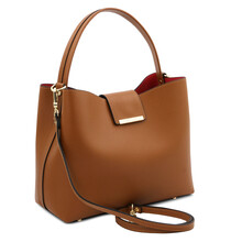 Geantă damă din piele saffiano cognac, Tuscany Leather, Clio