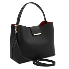 Geantă damă din piele Saffiano neagră, Tuscany Leather, Clio