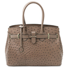 TL Bag Handbag in ostrich-print leather Taupe