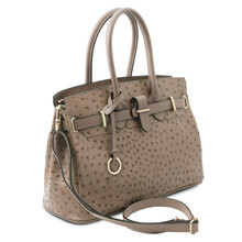 TL Bag Handbag in ostrich-print leather Taupe